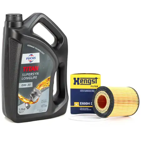 5 Liter FUCHS Motor&ouml;l &Ouml;L TITAN SUPERSYN LONGLIFE 0W30 + HENGST &Ouml;lfilter E600HD38