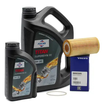 6L FUCHS Motor&ouml;l &Ouml;l TITAN 0W30 SUPERSYN FE + ORIGINAL Volvo &Ouml;lfilter 8692305