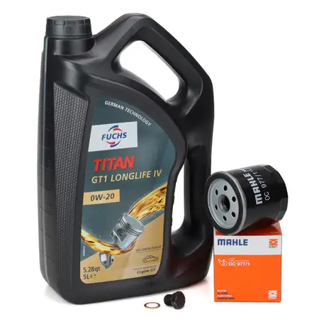 5L FUCHS TITAN 0W-20 Motor&ouml;l + MAHLE &Ouml;lfilter VW Golf 7 8 Passat B8 Polo 5 6 1.0-1.5 TSI