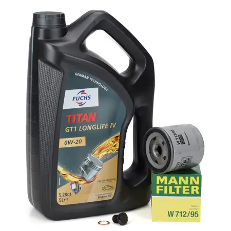 5L FUCHS TITAN 0W-20 Motor&ouml;l + MANN &Ouml;lfilter VW Golf 7 8 Passat B8 Polo 5 6 1.0-1.5 TSI