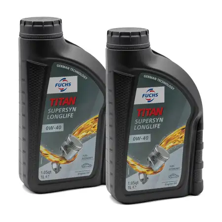 2L 2 Liter FUCHS MOTOR&Ouml;L TITAN SuperSyn Longlife 0W-40 ACEA A3/B4 FORD M2C937-A