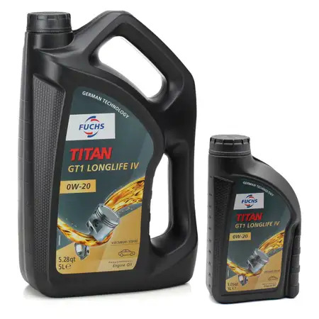 6L 6 Liter FUCHS Motor&ouml;l &Ouml;l TITAN GT1 LONGLIFE IV 0W20 ACEA C5 VW 508.00/509.00