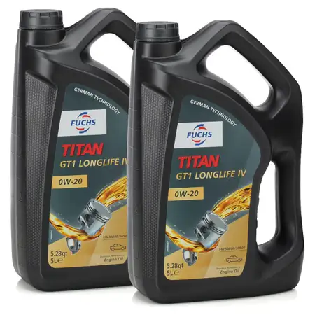 10L 10 Liter FUCHS TITAN GT1 LONGLIFE IV 0W-20 0W20 Motor&ouml;l &Ouml;l VW 508.00/509.00