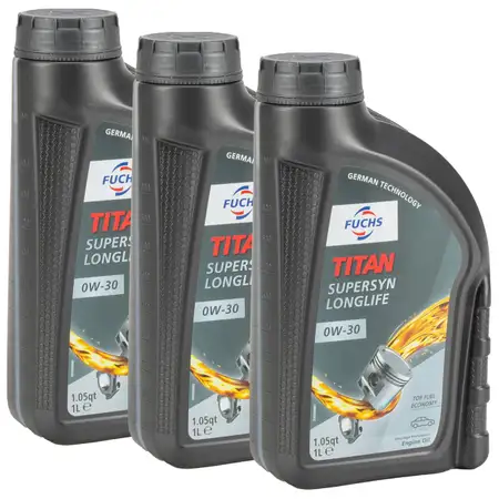 3L 3 Liter FUCHS TITAN SUPERSYN LONGLIFE 0W-30 Motor&ouml;l &Ouml;l MB 229.5 VW 502/505.00