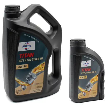 6L 6 Liter FUCHS Motor&ouml;l &Ouml;l TITAN GT1 LONGLIFE III 0W-30 0W30 VW 504.00/507.00