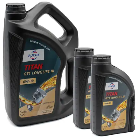 7L 7 Liter FUCHS Motor&ouml;l &Ouml;l TITAN GT1 LONGLIFE III 0W-30 0W30 VW 504.00/507.00