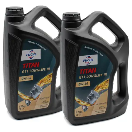 10L 10 Liter FUCHS Motor&ouml;l &Ouml;l TITAN GT1 LONGLIFE III 0W-30 0W30 VW 504.00/507.00