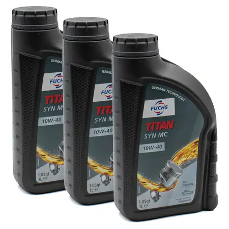 3L 3 Liter FUCHS MOTOR&Ouml;L TITAN SYN MC 10W40 ACEA A3/B4 MB 229.3 VW 501.01 505.00