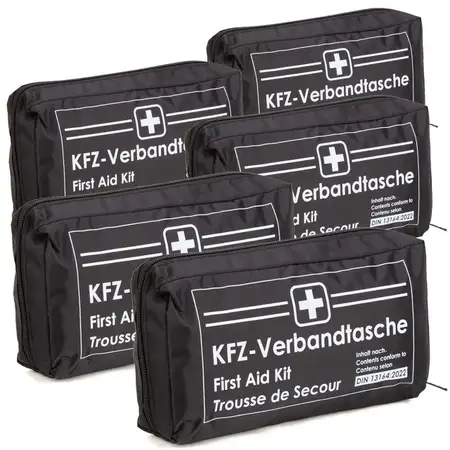 5x AUTO PKW KFZ Verbandtasche Verbandkasten Erste-Hilfe SCHWARZ DIN13164-2022 MHD 07.2028