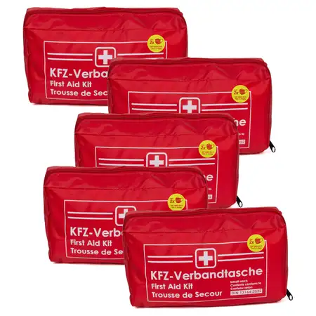 5x AUTO PKW Verbandtasche Verbandkasten Erste-Hilfe DIN13164-2022 (MHD 08.2028)