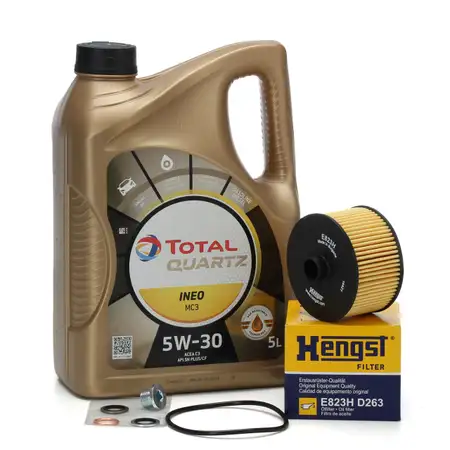 5L TOTAL 5W30 Motor&ouml;l + HENGST &Ouml;lfilter f&uuml;r MERCEDES RENAULT DACIA SMART 0.9+1.2+1.3