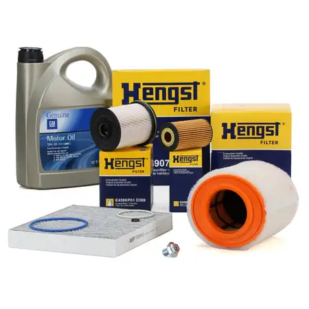 HENGST Filterset 4-tlg + 5L ORIGINAL 5W30 dexos2 Motor&ouml;l OPEL Astra K 1.6 CDTi 95-160 PS