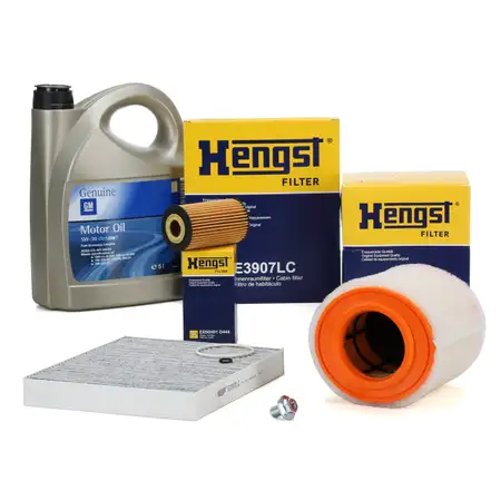 HENGST Filterset 3-tlg + 5L ORIGINAL 5W30 dexos2 Motor&ouml;l OPEL Astra K 1.6 CDTi 95-160 PS