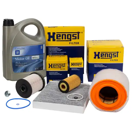 HENGST Filterset 4-tlg + 5L ORIGINAL 5W30 dexos1 Gen3 Motor&ouml;l OPEL Astra K 1.6 CDTi