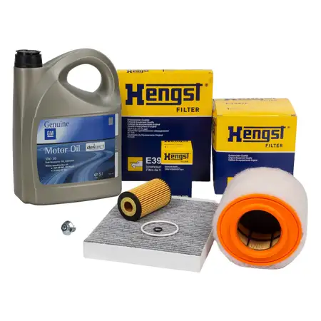 HENGST Filterset 3-tlg + 5L ORIGINAL 5W30 dexos1 Gen3 Motor&ouml;l OPEL Astra K 1.6 CDTi