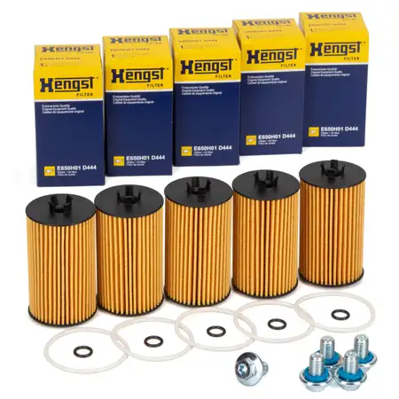 5x HENGST E650H01D444 &Ouml;lfilter + Schraube OPEL Astra J K Insignia Mokka Zafira C 1.6 CDTI