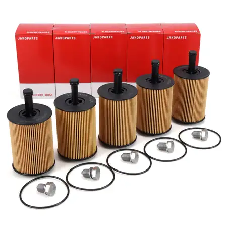 5x HERTH+BUSS JAKOPARTS &Ouml;lfilter + Schraube VW Golf 4 5 6 Passat Touran T4 T5 1.2-2.5 TDI