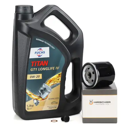 5L FUCHS TITAN GT1 0W-20 Motor&ouml;l + HIRSCHER &Ouml;lfilter AUDI CUPRA SEAT SKODA VW 1.0-1.5 TSI