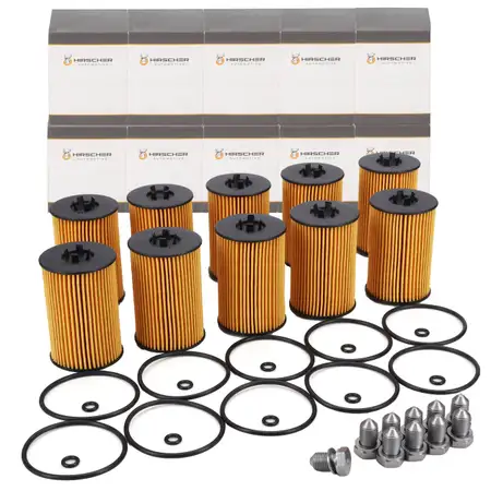 10x HIRSCHER &Ouml;lfilter + Schraube VW Golf 7 Passat B8 Polo 6 Tiguan Touran T6 1.6/2.0 TDI