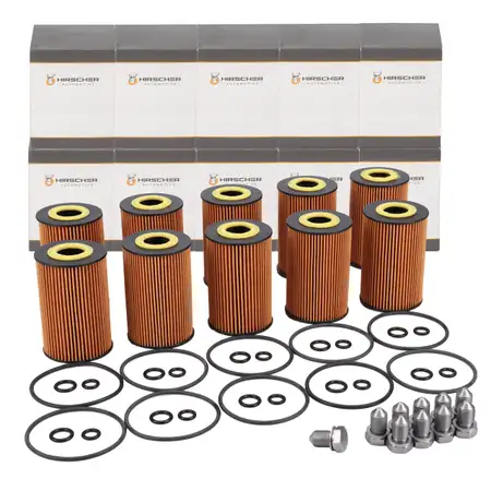 10x HIRSCHER &Ouml;lfilter + Schraube VW Golf 5 6 Passat B6 B7 Tiguan Touran T5 T6 1.6/2.0 TDI