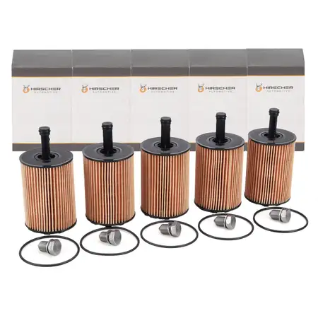 5x HIRSCHER &Ouml;lfilter + Schraube VW Golf 4 5 6 Passat Polo Sharan Touran T4 T5 1.2-2.5 TDI