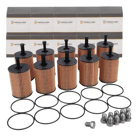 10x HIRSCHER &Ouml;lfilter + Schraube VW Golf 4 5 6 Passat Polo Sharan Touran T4 T5 1.2-2.5 TDI