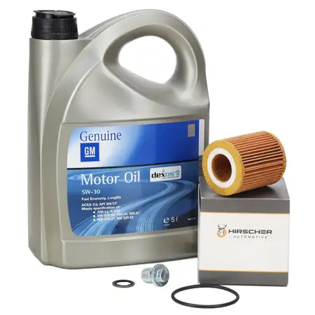 5L ORIGINAL 5W30 dexos2 Motor&ouml;l + HIRSCHER &Ouml;lfilter OPEL Astra H Signum Zafira B 1.9 CDTI