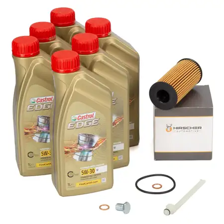 6L CASTROL EDGE 5W30 M LL-04 Motor&ouml;l + HIRSCHER &Ouml;lfilter BMW 1er 3er 5er X3 X4 X5 B48 B47