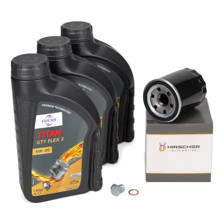 3L FUCHS 5W-40 Motor&ouml;l &Ouml;l + HIRSCHER &Ouml;lfilter FIAT 500 500L Panda 169 Punto 188 199 1.4