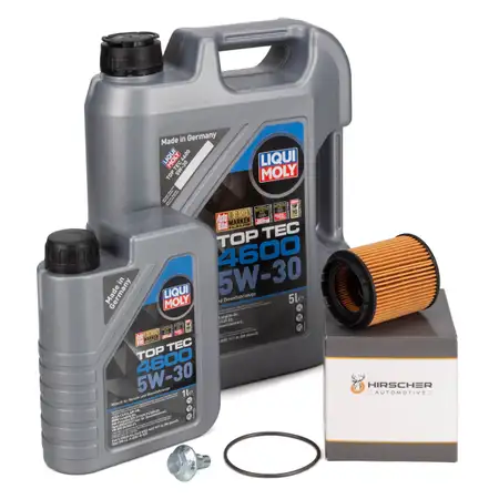 6L LIQUI MOLY Motor&ouml;l 5W30 TOP TEC 4600 dexos2 + HIRSCHER &Ouml;lfilter ALFA FIAT OPEL SAAB