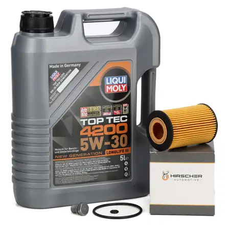 5L LIQUI MOLY TOP TEC 4200 5W30 Motor&ouml;l + HIRSCHER &Ouml;lfilter VAG 1.6/2.0 TDI 03N115562B