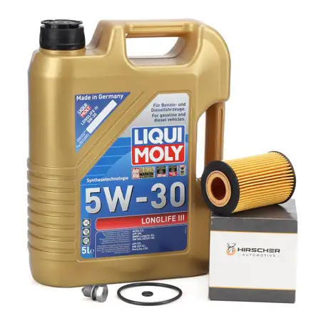 5L LIQUI MOLY 5W30 LONGLIFE III Motor&ouml;l + HIRSCHER &Ouml;lfilter VW Golf 7 Passat 1.6/2.0 TDI