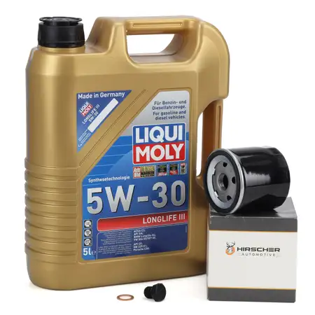 5L LIQUI MOLY 5W30 LONGLIFE III Motor&ouml;l + HIRSCHER &Ouml;lfilter VW Golf 7 8 Passat 1.0-1.5 TSI