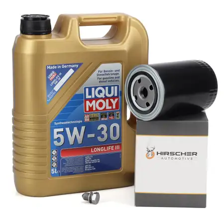 5L LIQUI MOLY 5W30 LONGLIFE III Motor&ouml;l + HIRSCHER &Ouml;lfilter VW Passat AUDI A4 B5-7 1.8 T