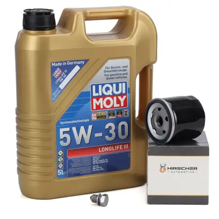 5L LIQUI MOLY 5W30 LONGLIFE III Motor&ouml;l + HIRSCHER &Ouml;lfilter VW Golf 4 5 6 Polo 3-5 1.0-1.6