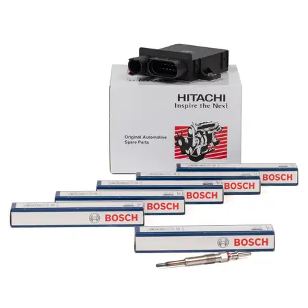 HITACHI Steuerger&auml;t Gl&uuml;hzeit + 6x BOSCH Gl&uuml;hkerze BMW 3er E46 E90-93 5er E60 E61 M57