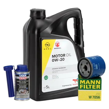 5L ORIGINAL Opel Motor&ouml;l 0W20 + MANN &Ouml;lfilter W7056 + 1x LIQUI MOLY Additiv