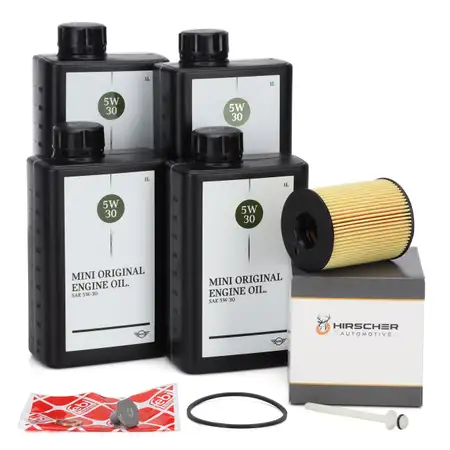 4L ORIGINAL 5W30 Motor&ouml;l + HIRSCHER &Ouml;lfilter MINI R56 R55 One D / Cooper D 90/109 PS 9HZ