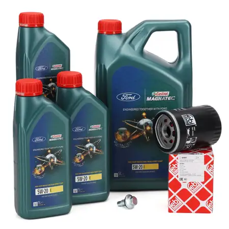 8L CASTROL MAGNATEC 5W-20 E Motor&ouml;l + FEBI &Ouml;lfilter FORD Mustang MK6 V8 422 PS