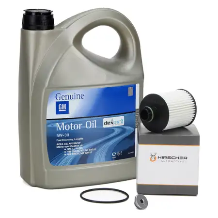 5L ORIGINAL 5W30 Motor&ouml;l dexos2 + HIRSCHER &Ouml;lfilter OPEL Astra J Corsa D Meriva B 1.3 CDTI