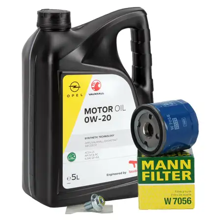 5L ORIGINAL 0W-20 Motor&ouml;l + MANN &Ouml;lfilter OPEL Adam Karl 1.0 / LPG Insignia B 1.5