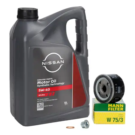 5L ORIGINAL Nissan Motor&ouml;l 5W40 + MANN &Ouml;lfilter Micra 3 Primera P12 Qashqai 1 1.5/1.9 dCi