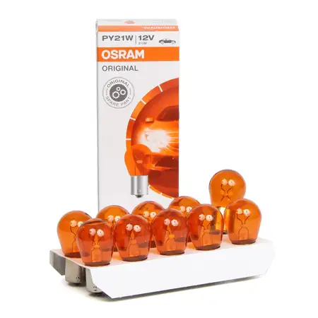 10x OSRAM 7507 Gl&uuml;hlampe Sockelgl&uuml;hlampe PY21W ORIGINAL-Line 12V 21W BAU15s