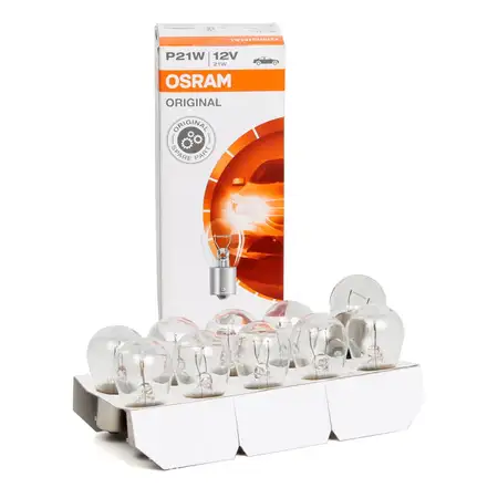 10x OSRAM 7506 Gl&uuml;hlampe Sockelgl&uuml;hlampe P21W ORIGINAL-Line 12V 21W BA15s