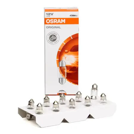 10x OSRAM Gl&uuml;hlampe Sockelgl&uuml;hlampe ORIGINAL-Line C10W 12V 10W SV8,5-8 10,5x31