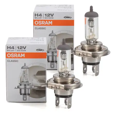 2x OSRAM Gl&uuml;hlampe Halogenlampe H4 CLASSIC 12V 55/60W P43t 64193CLC