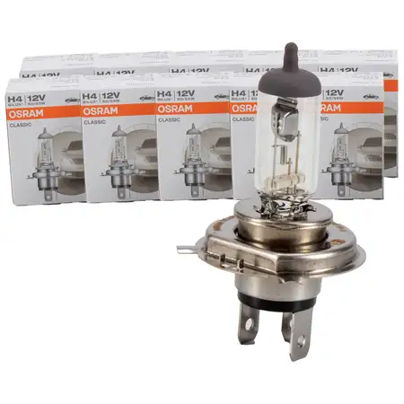 10x OSRAM Gl&uuml;hlampe Halogenlampe H4 CLASSIC 12V 55/60W P43t 64193CLC