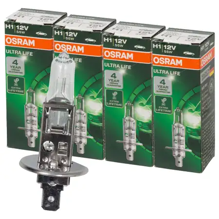 4x OSRAM 64150ULT Halogenlampe Gl&uuml;hlampe H1 ULTRA LIFE 12V 55W P14,5s