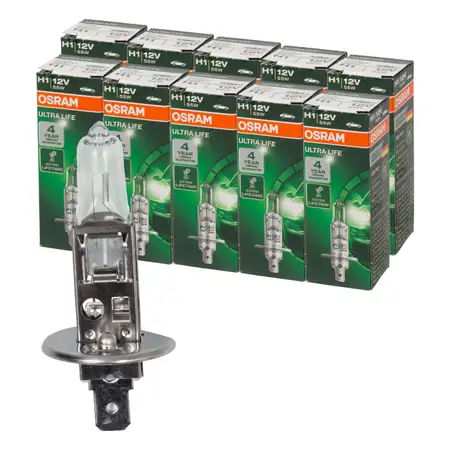 10x OSRAM 64150ULT Halogenlampe Gl&uuml;hlampe H1 ULTRA LIFE 12V 55W P14,5s