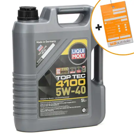 5L 5 Liter LIQUI MOLY Motor&ouml;l &Ouml;l TOP TEC 4100 5W40 5W-40 MB 229.31 VW 505.00/01